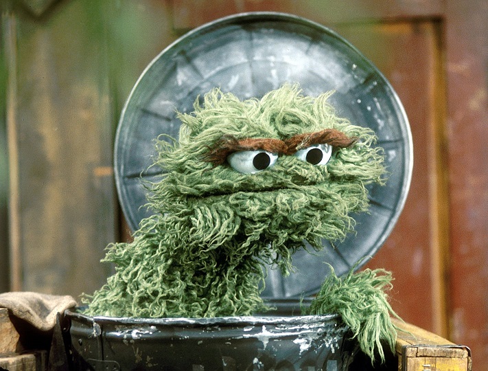 Oscar the Grouch, looking grumpy