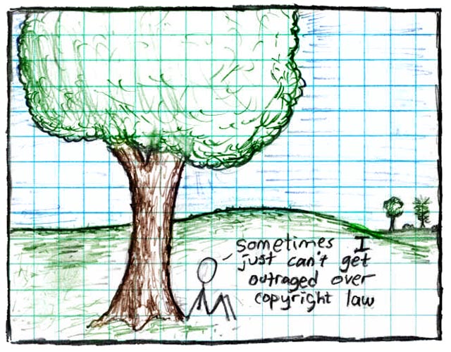 xkcd #14, "Copyright", "Sometimes I just can't get outraged over copyright law."